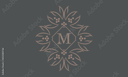 Vintage emblem. Letter M logo template. Vector monogram