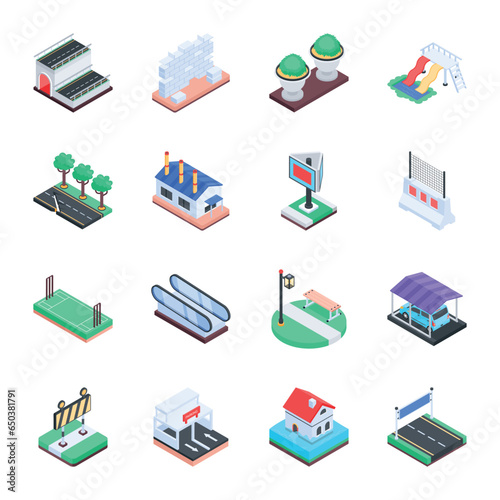 Collection of City Construction Isometric Illustrations 

