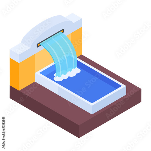 Isometric illustration of a modern wall fountain 