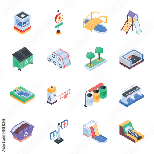 Collection of Isometric City Objects Illustrations 

