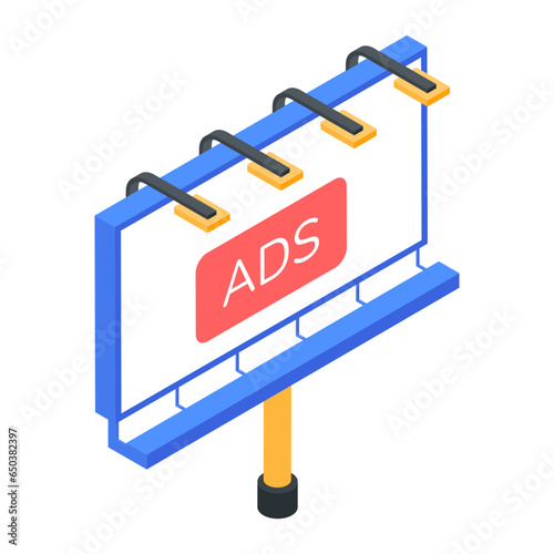 Premium isometric illustration of an ads billboard 