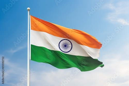 Indian flag waving on blue sky background
