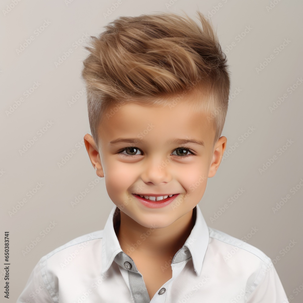 A young boy with a short haircut and a white shirt A young boy with a short haircut and a white shirt