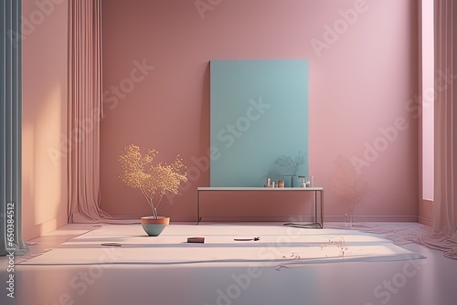 empty room with pink wall and plants in the room. 3 d render3 d render. abstract minimal background for advertising and product presentation.empty room with pink wall and plants in the room. 3 d rende photo