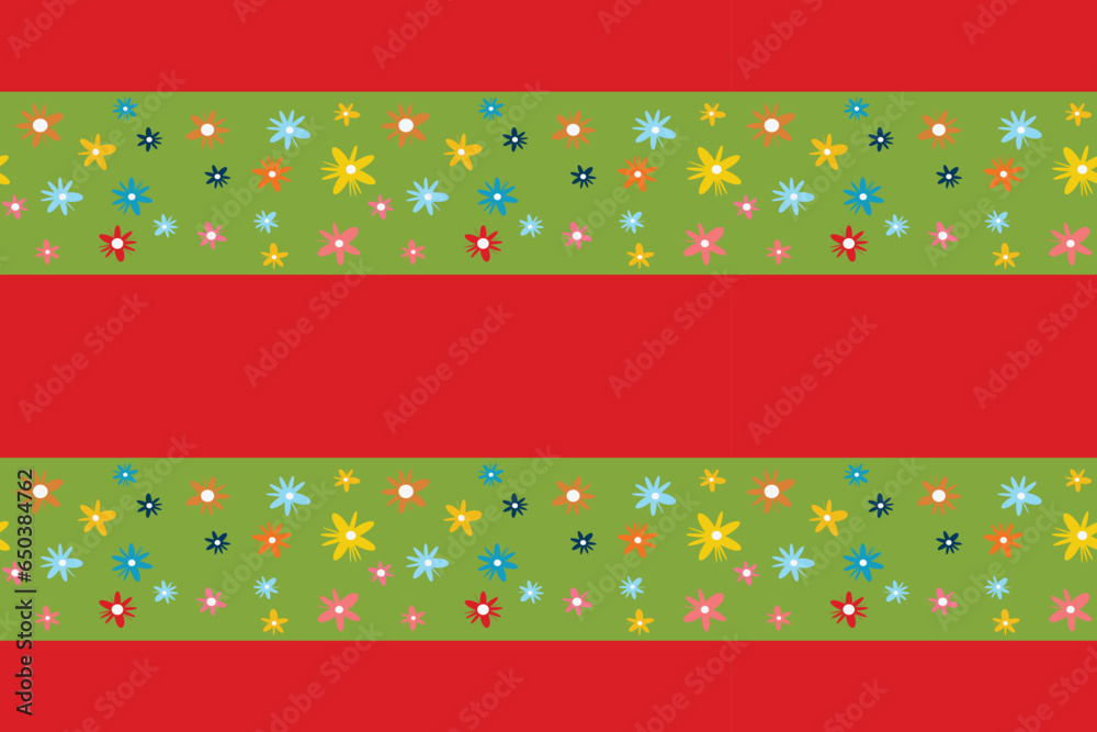 Seamless vector pattern red green flowers lines dots speckles Perfect floral summer spring print children's fabrics Bed linen Wrapping paper Typography design Tablecloths Scrapbooking Cardmaking Cute