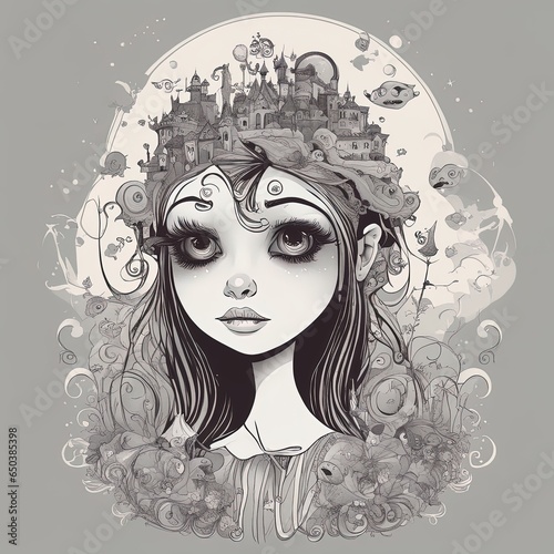 girl with a wreath of flowers on her head. vector illustration in boho stylegirl with a wreath of flowers on her head. vector illustration in boho stylevector illustration of a girl in the wreath of f photo