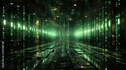 Matrix style binary code digital background with falling numbers.