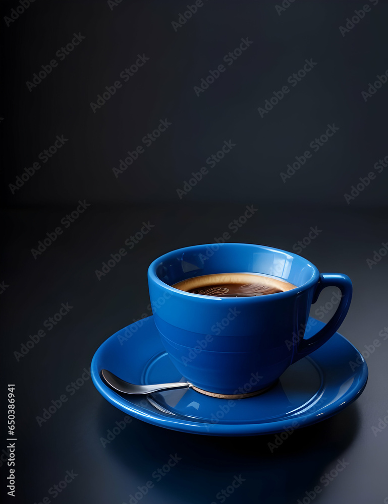 A coffee cup with a handle on top and saucer, with a dark background A coffee cup with a handle on top and saucer, with a dark background