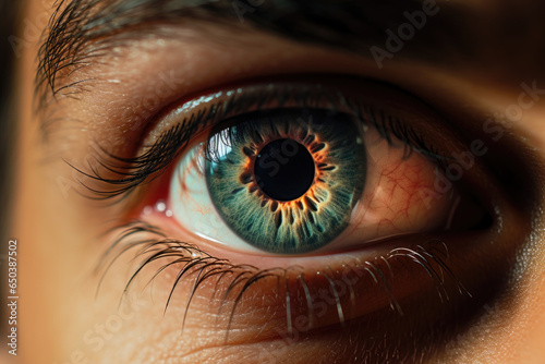 A close-up of a person's serene eyes during a mindful meditation experience. Generative Ai.