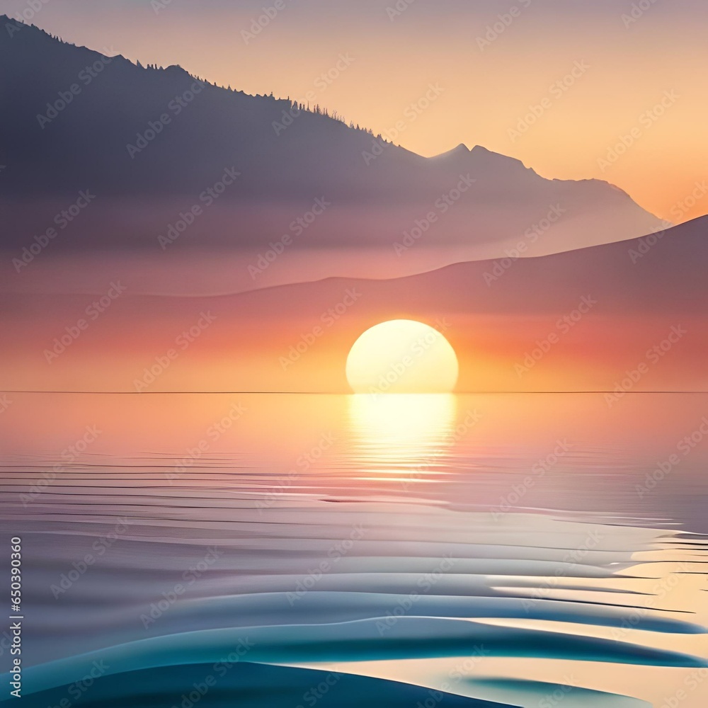 sunset over the sea in front of mountains