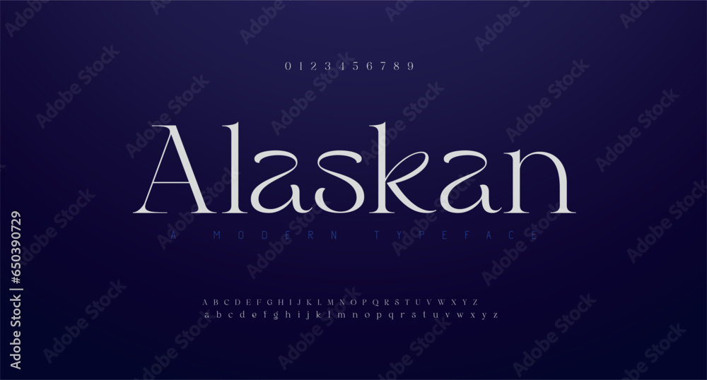 Alaskan Abstract Fashion font alphabet. Minimal modern urban fonts for logo, brand etc. Typography typeface uppercase lowercase and number. vector illustration - obrazy, fototapety, plakaty 