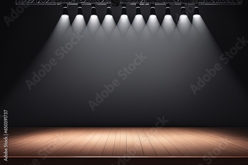 empty stage with spotlight.  3d rendering empty stage with spotlight.  3d rendering spotlight on a black stage.  3d render