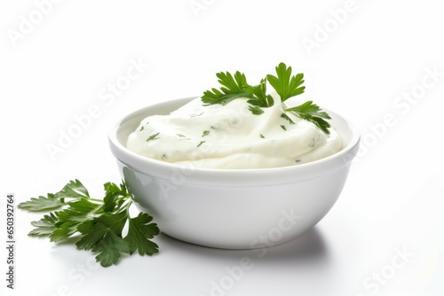 Creamy Bowl mayonnaise parsley. Garlic oil. Generate Ai