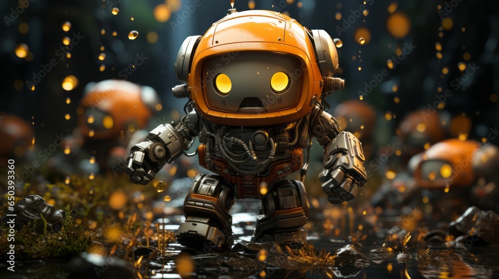 AI generated illustration of a small orange robotic figure AI generated illustration of a small orange robotic figure