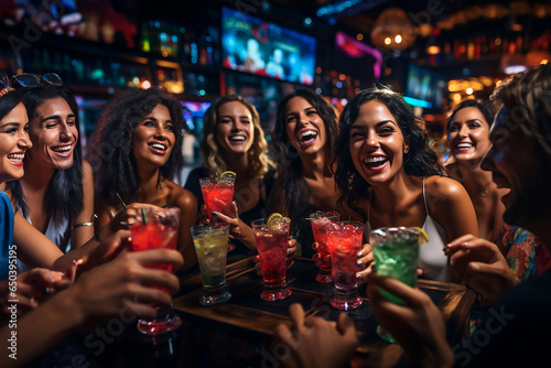 Mujeres celebrando en un bar con bebidas alcohólicas  photo