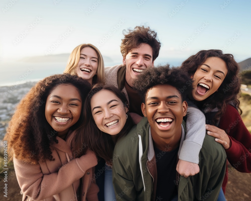 Of happy diverse people standing in an outdoor rural setting smiling together. Ai generated Of happy diverse people standing in an outdoor rural setting smiling together. Ai generated