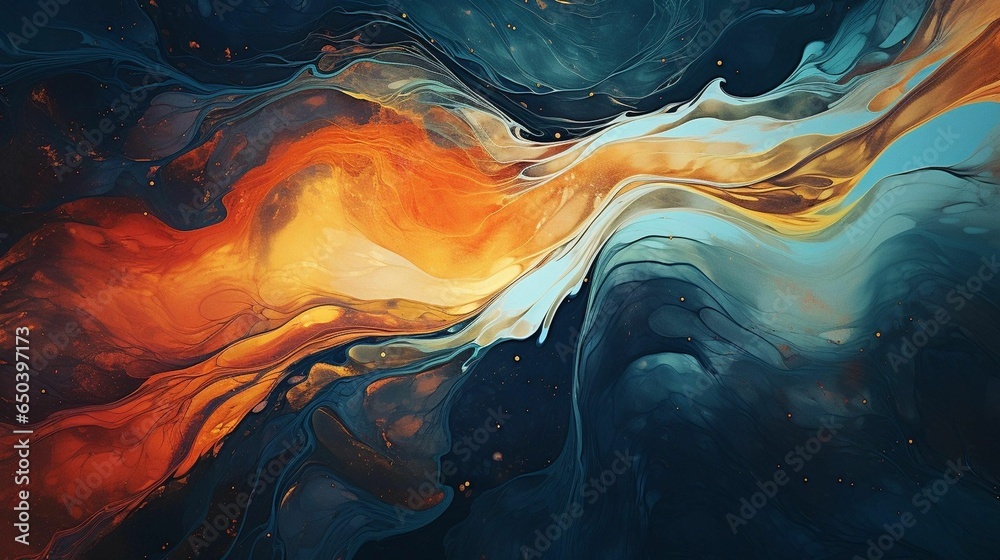 AI generated illustration of a blue and orange abstract painting with ...