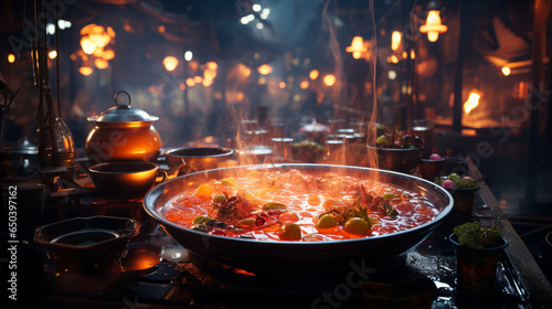 food poster hot pot chongqing hot pot evening boiling, generative ai
