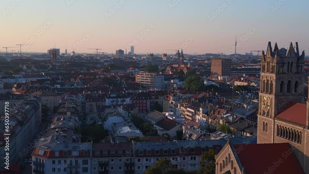 st Maximilian church aerial top view flight Munich, Germany Bavaria. drone st Maximilian church aerial top view flight Munich, Germany Bavaria. drone