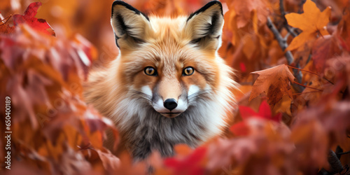 red fox among autumn foliage, blending in yet standing out