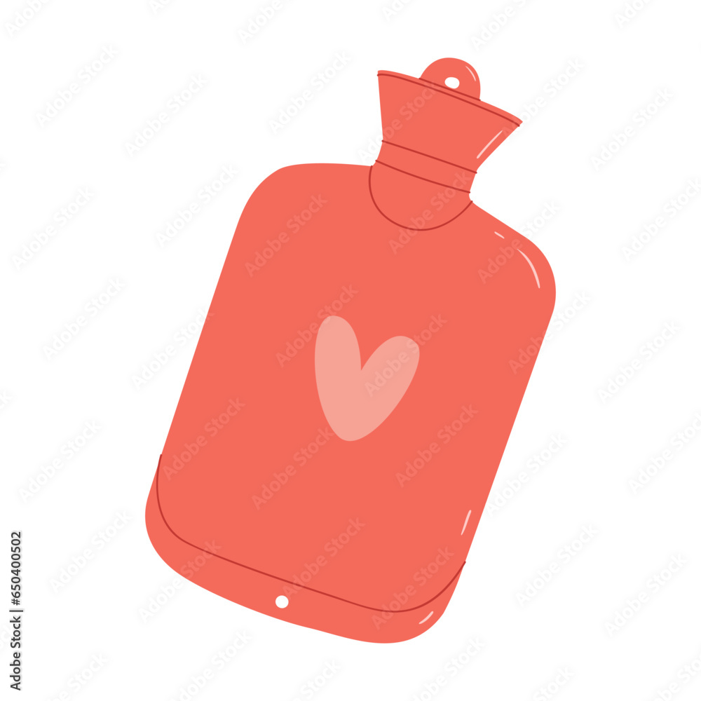 Obraz premium A flat vector cartoon illustration of a rubber heating pad used for painful menstruation. The concept of relieving the condition of a woman with pain and cramps during the menstrual period.