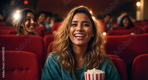 Beautiful girl watching a movie in the cinema