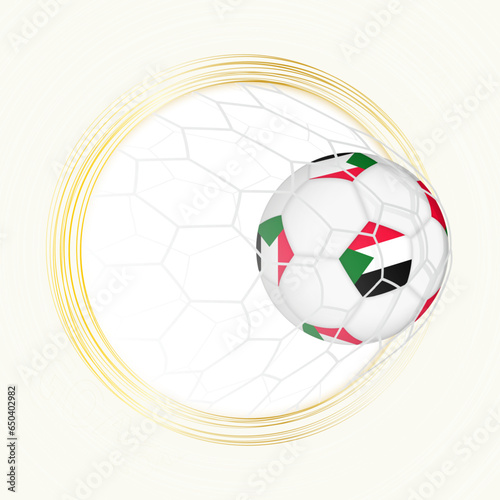 Football emblem with football ball with flag of Sudan in net  scoring goal for Sudan.