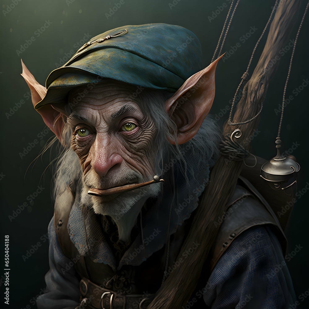 Gruff elf fisherman fantasy art portrait  - obrazy, fototapety, plakaty 