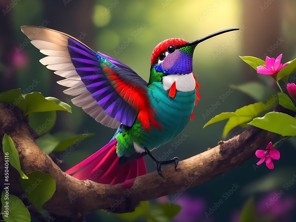 custom made wallpaper toronto digitalCute hummingbird bird with colorful plumage and A colorful bird sits on a branch in the forest