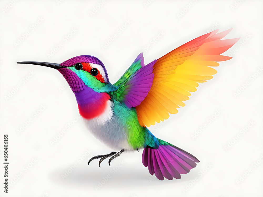 Cute hummingbird bird with colorful plumage and A colorful bird sits on a branch in the forest