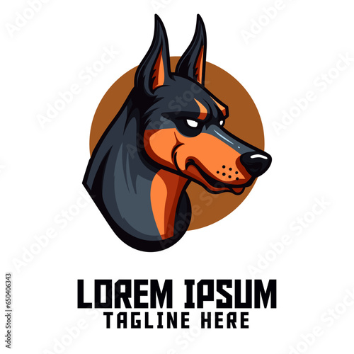 Security Dog Template for Sport and Esport, Dobermann Mascot Head Logo, Trained Dangerous Dog Icon
