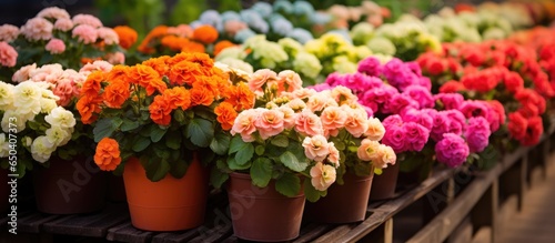Potted seasonal flowers in a vibrant greenhouse © AkuAku