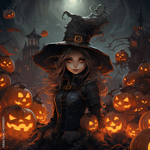 halloween witch with a pumpkin