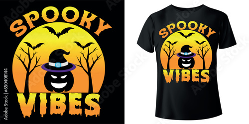 Spooky Vibes Halloween t-shirt Design. Halloween Vector design. Halloween Illustration T-shirt Design For Your Business. t shirt design template