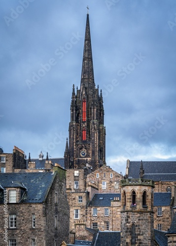 Vertical shot of Typical Edinburgh buildings and architectures, Scotland