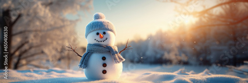 Snowman background image on winter landsxape photo