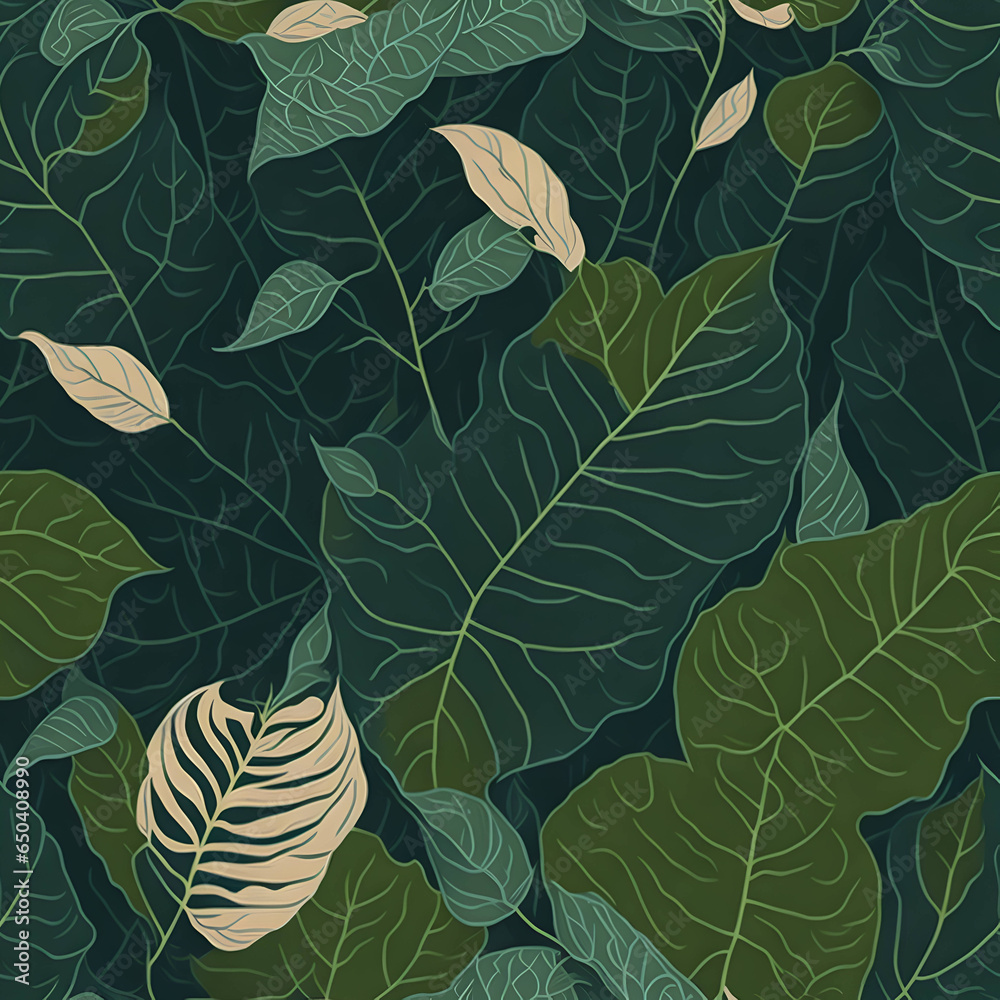 Fototapeta premium Leaves Seamless Pattern Tiling Creative Florest Nature