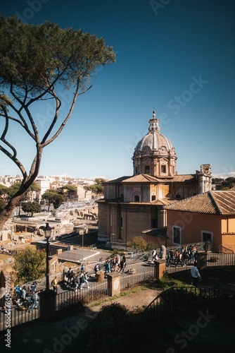 Image features a stunning view of the ancient city of Rome  Italy
