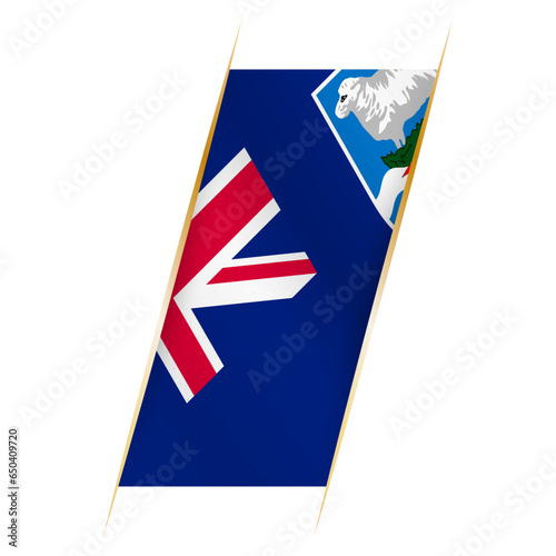 Falkland Islands flag in the form of a banner with waving effect and shadow. photo