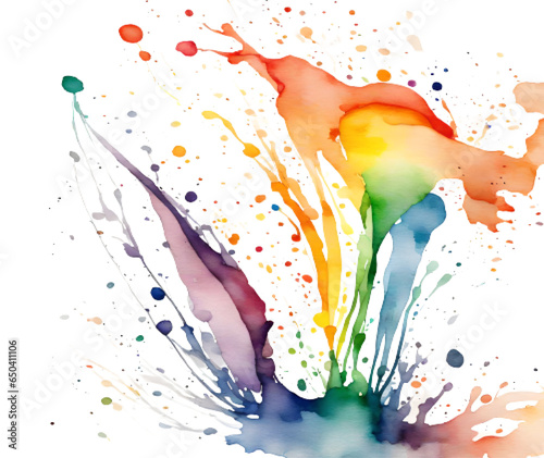 Abstract colorful rainbow color painting illustration texture - watercolor splashes. isolated on transparent background photo