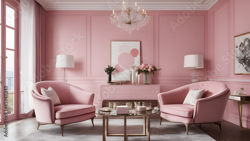 Cozy Pink Corner: Two Inviting Armchairs and a Central Tea Table in a Pink-Tinged Setting © Nuwan Wickramarathne