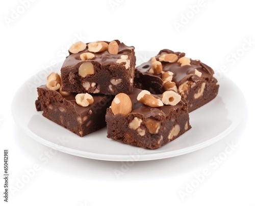 A plate of brownies with nuts