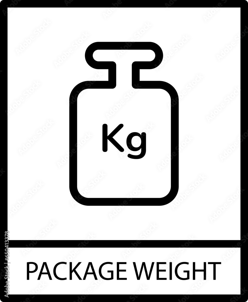 Package Weight icon with black frame isolated on white background. Package Weight symbol. Label vector illustration