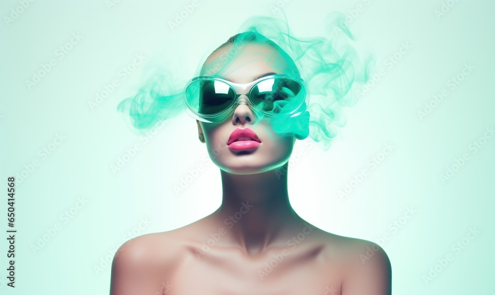 Stylish Woman with Sunglasses and Turquoise Smoke Stylish Woman with Sunglasses and Turquoise Smoke