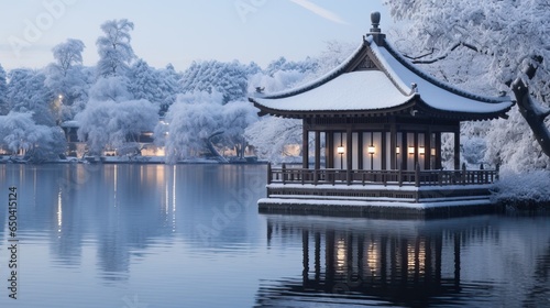 Winter Reflections: Japanese Traditional Architecture by the Lake
