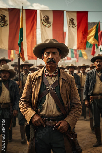 Mexican revolutionary on the day of the revolution, historical figure in cinematic studio light