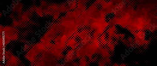 Abstract red black grunge vector background with halftone effect for cover design, poster, cover, banner, flyer and cards. Bright futuristic texture illustration.