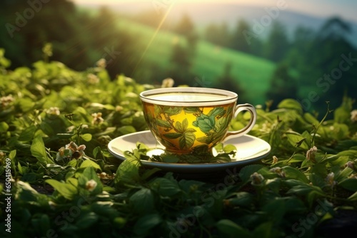 Nature tea cup. Healthy drink. Generate Ai