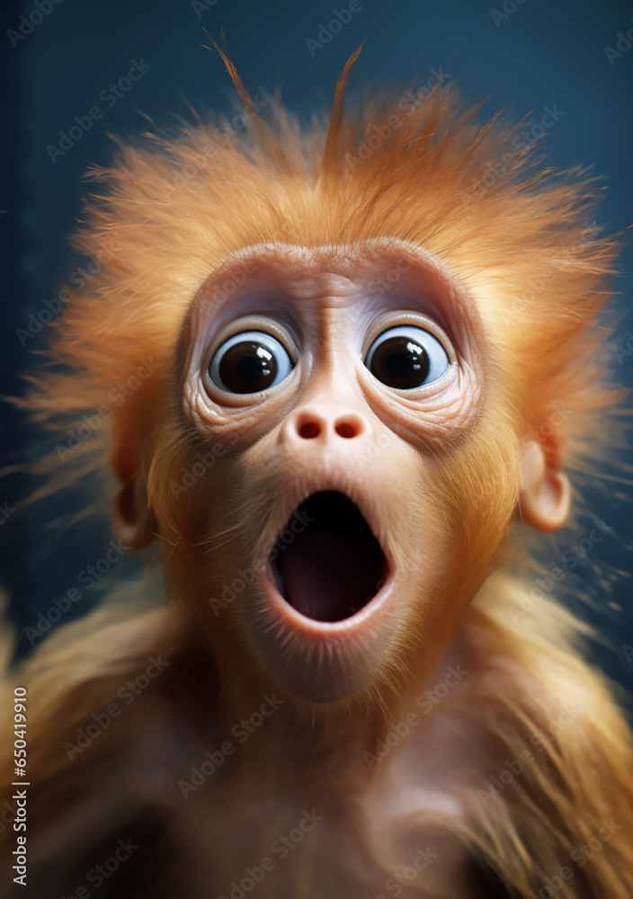 Amazement in Its Purest Form: Cute Monkey with Mouth Agape and Wide Eyes - Witnessing Nature's Marvels. Generative AI.