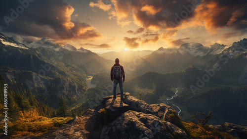 man in the mountains at sunset, travel and adventure, freedom, freedom © Aghavni